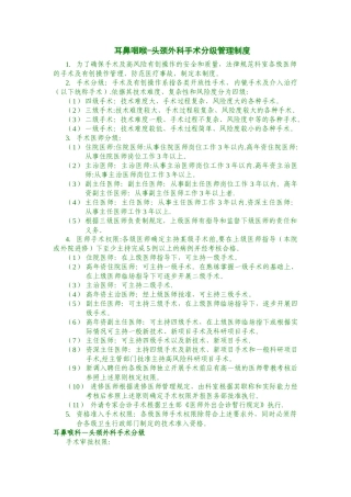 耳鼻咽喉-头颈外科手术分级管理制度