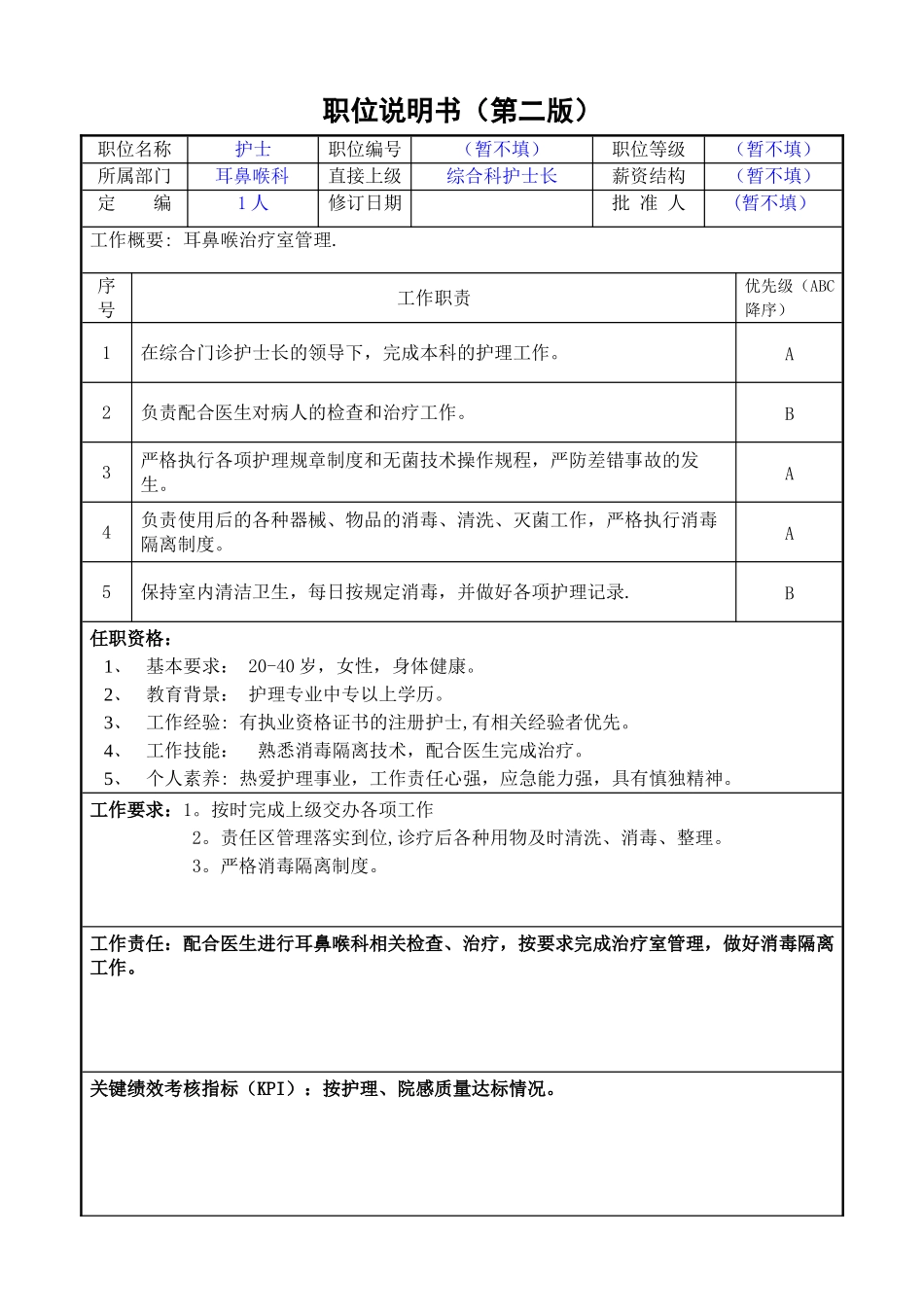 耳鼻喉科护士职位说明书_第1页