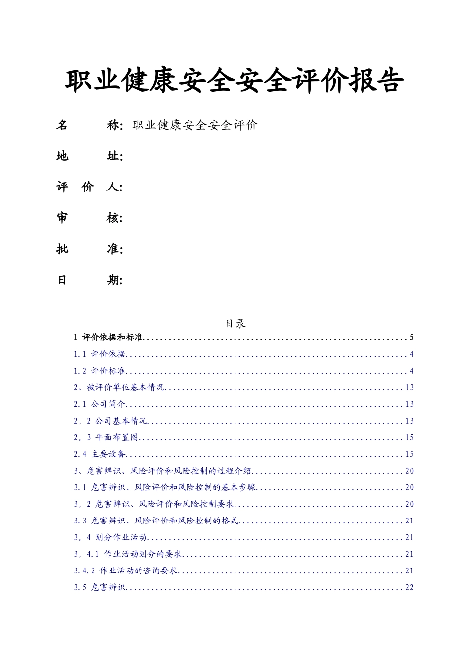 职业健康安全安全评价报告_第1页