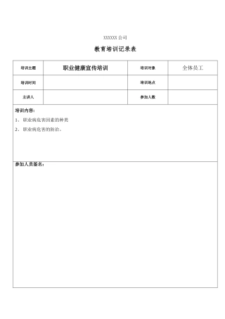 职业健康宣传培训记录