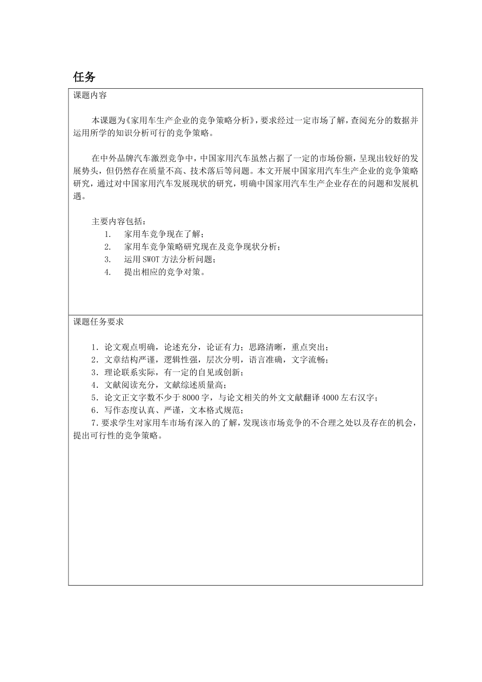 家用车生产企业的竞争策略分析任务书_第1页