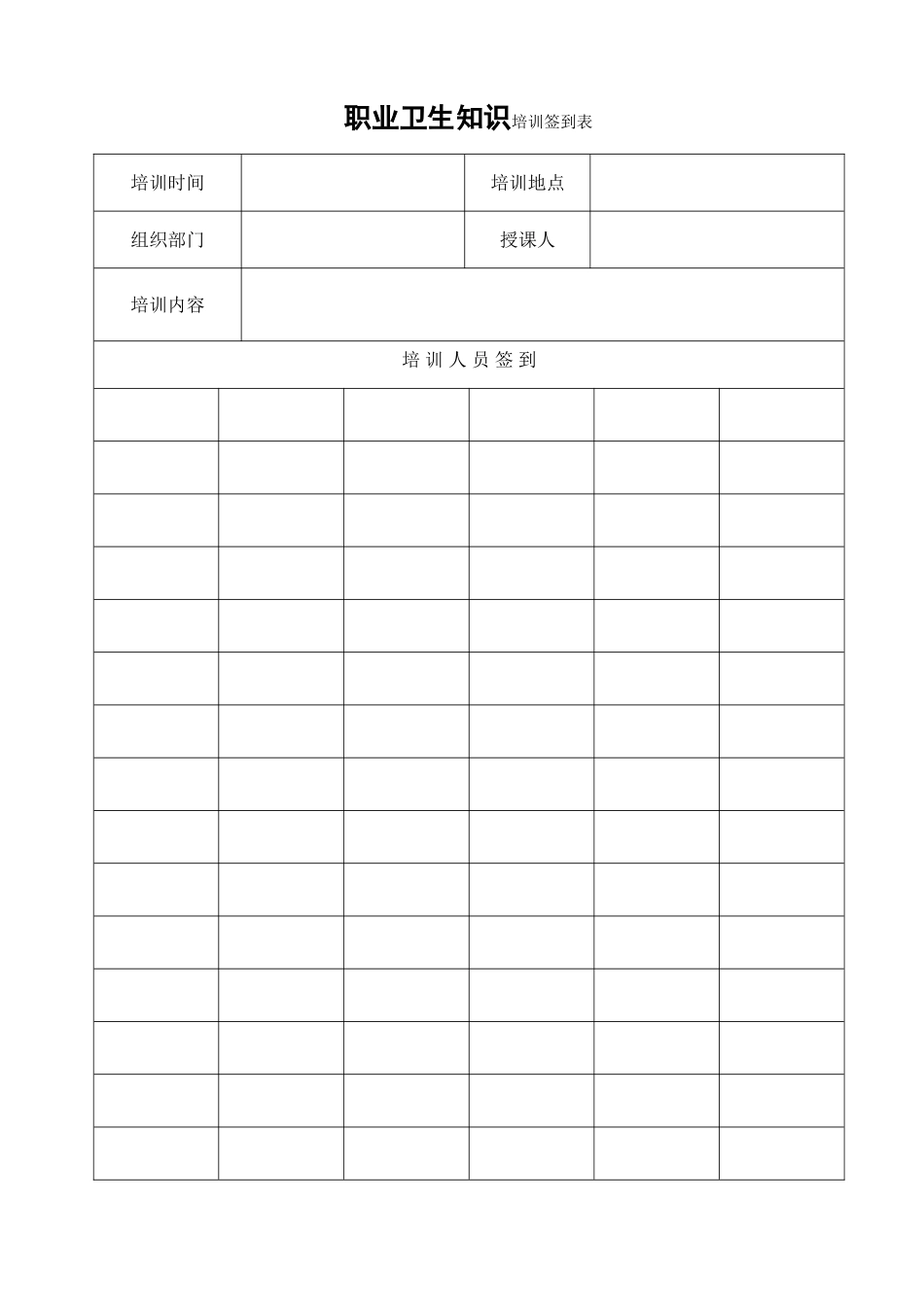 职业卫生知识培训签到表_第1页