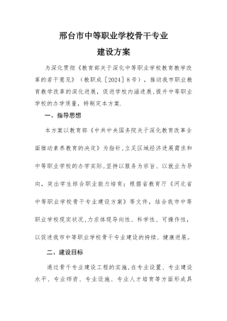 职业学校骨干专业建设方案