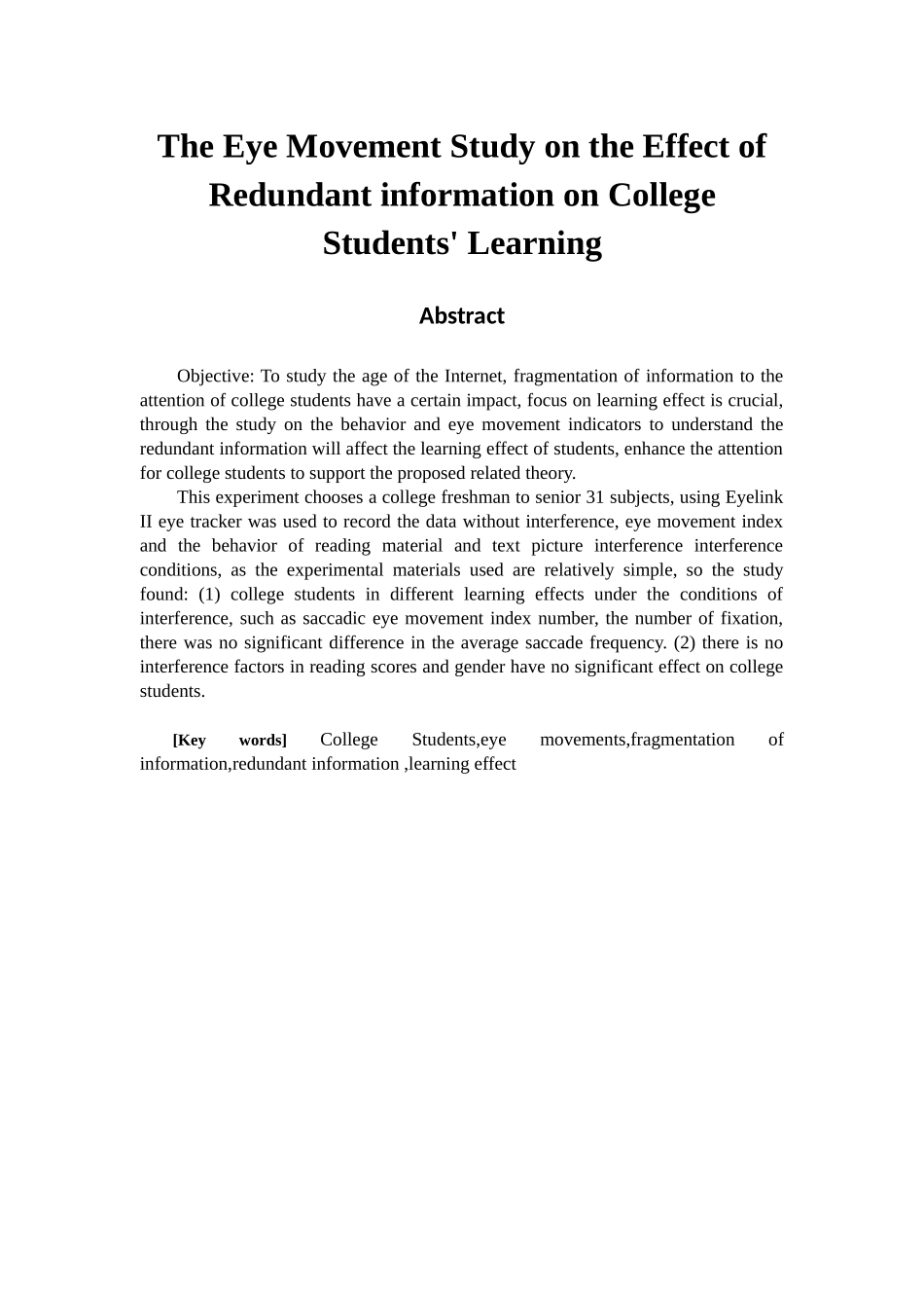 教育心理学专业 冗余信息对大学生学习效果影响的眼动研究_第2页