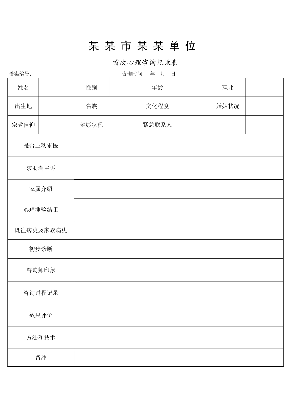 职业心理咨询师谈话记录表_第1页