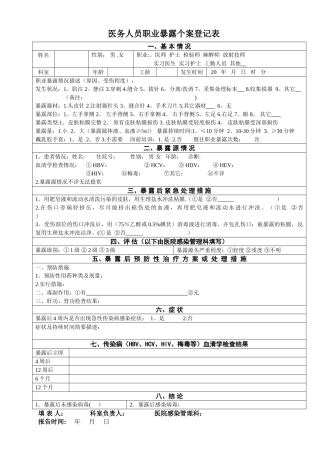 职业暴露个案登记表