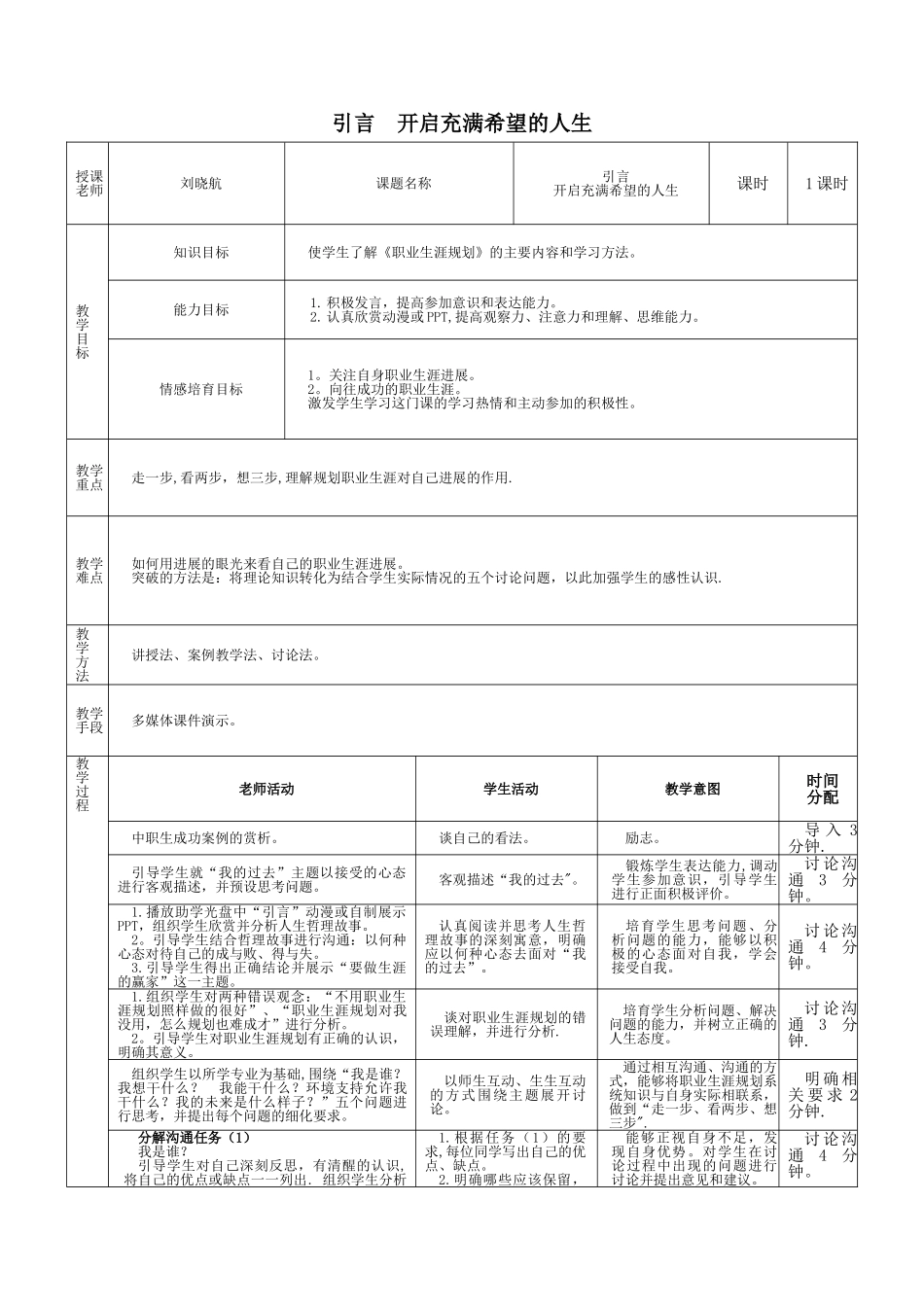 职业生涯电子版教案_第1页