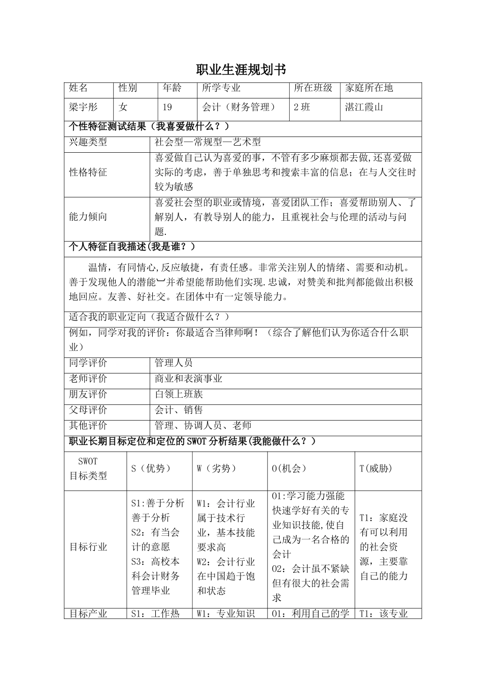 职业生涯规划书(可参照填写)_第1页