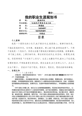职业生涯规划书电子商务二班周慈航