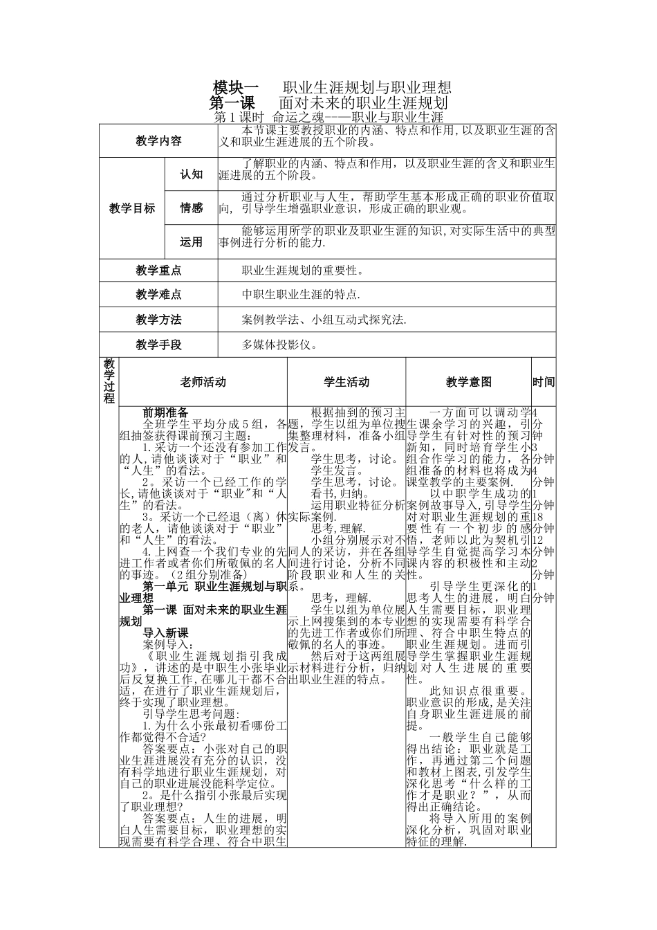 职业生涯规划全册教案1_第1页
