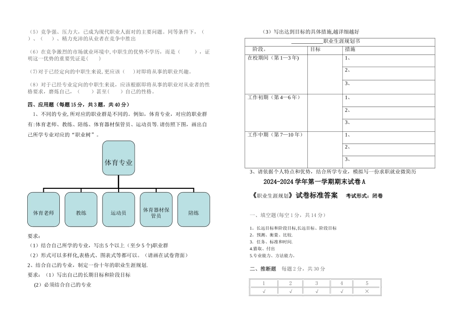 职业生涯规划期末试卷及答案——A_第2页