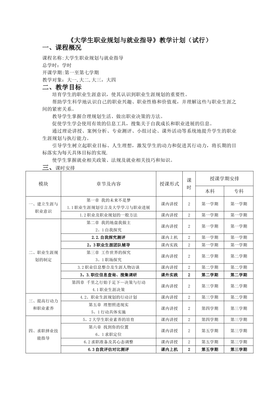 职业生涯规划读本教学计划_第1页