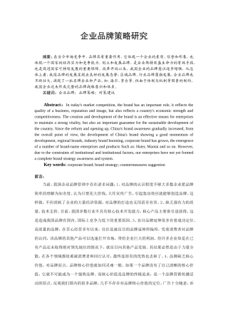 企业品牌策略研究