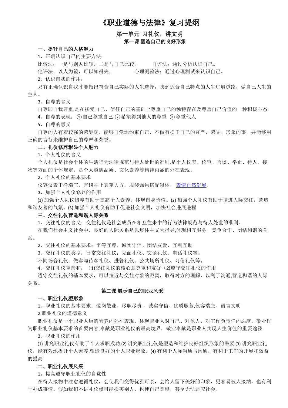 职业道德与法律复习提纲_第1页
