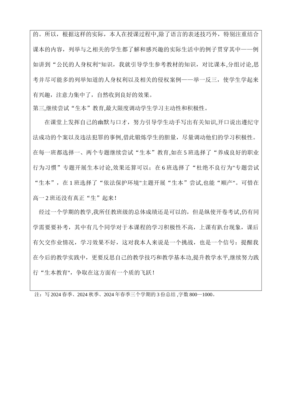 职业道德与法律教学工作总结_第2页