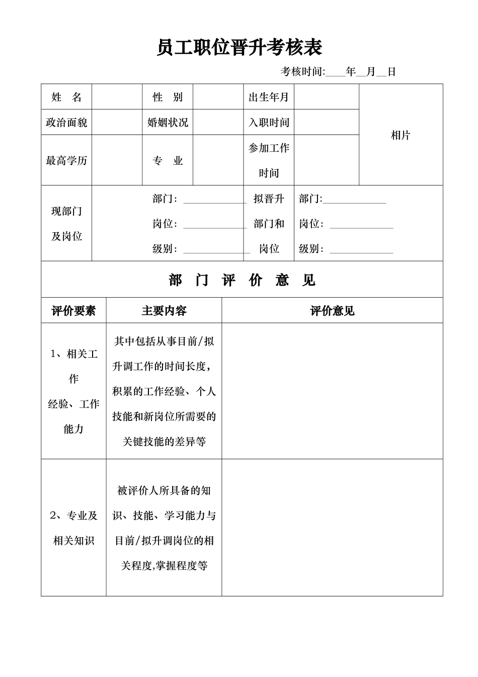 职位晋升考核表_第1页