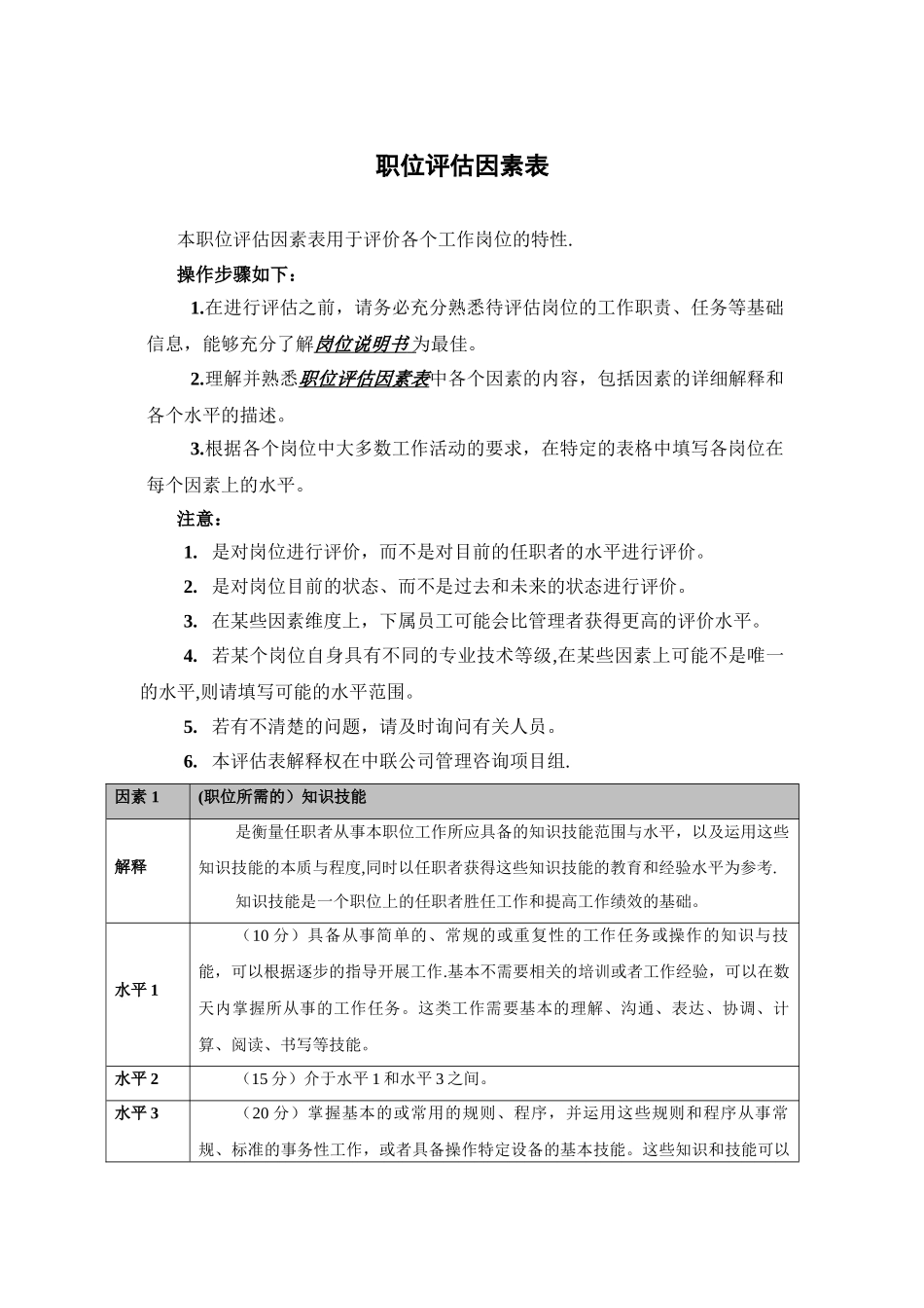 职位评估因素表_第2页