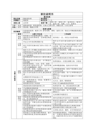 职位说明书(物流部经理)