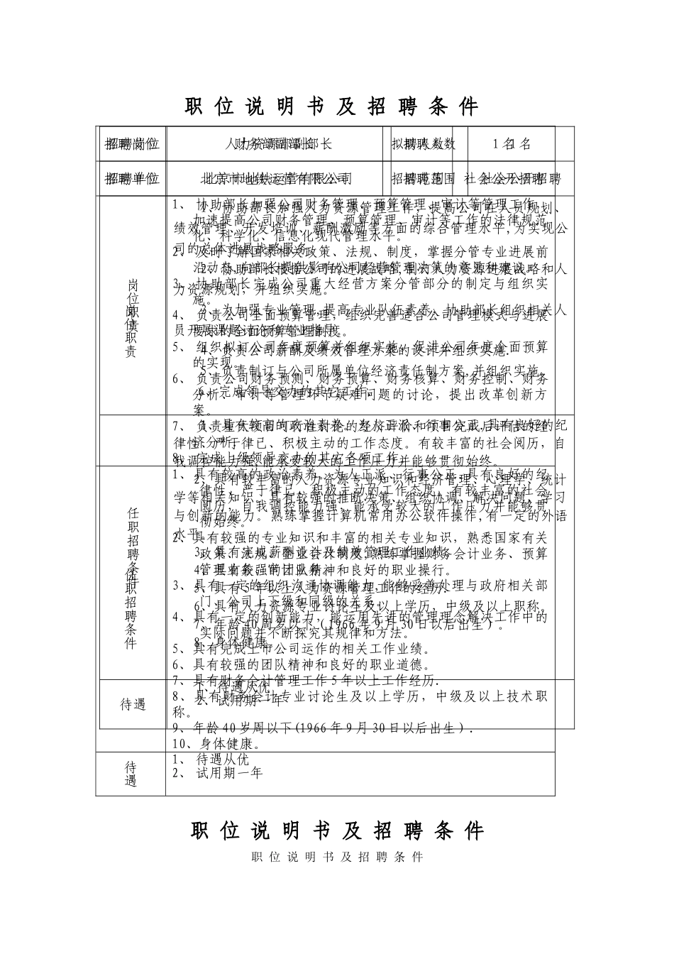 职位说明书及招聘条件_第1页