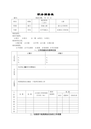 职务分析调查表-模板4