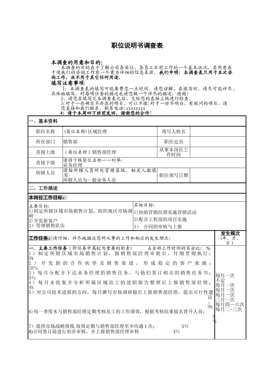 职务说明书调查表范本——区域经理职位说明书调查表_第2页