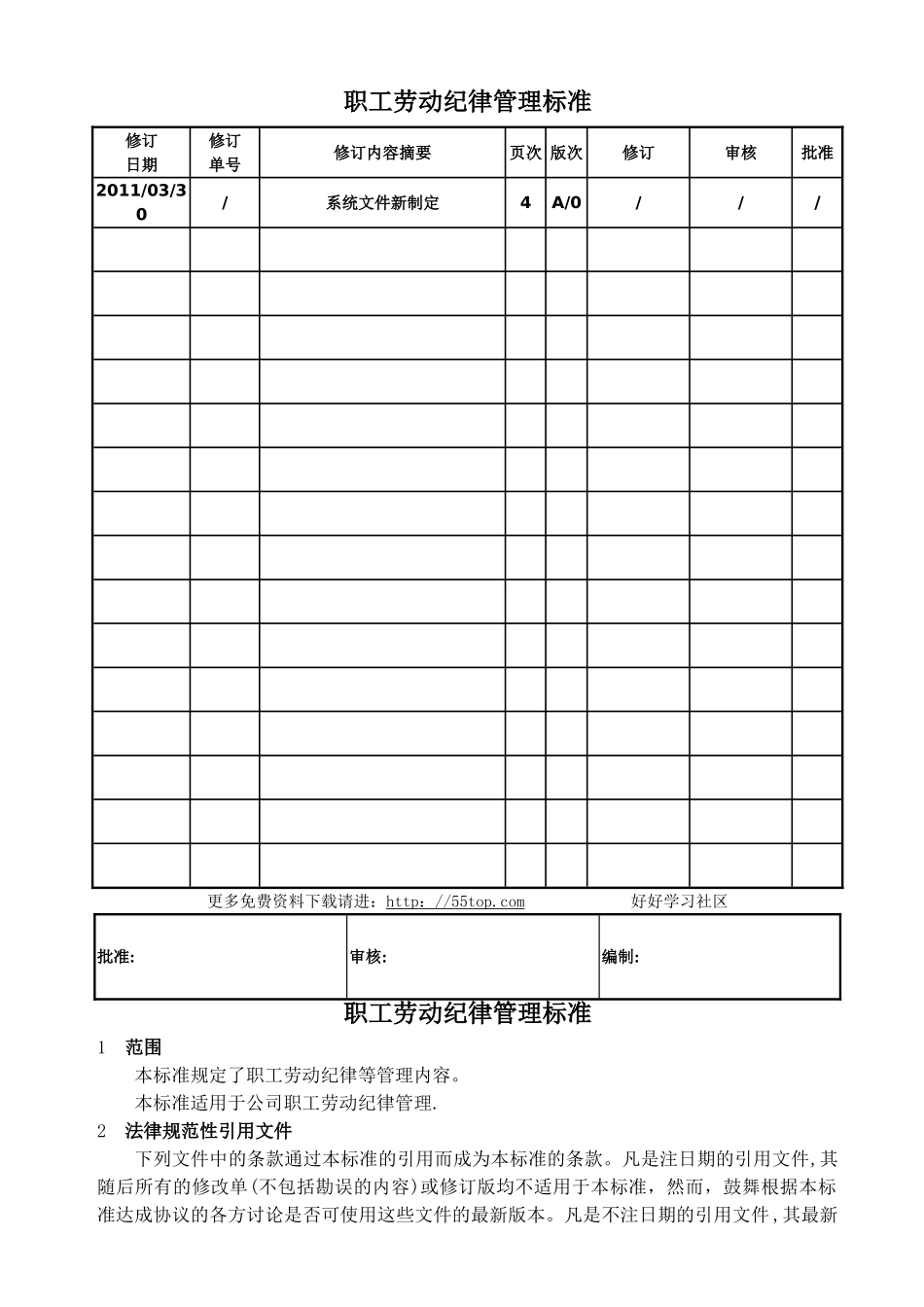 职工劳动纪律管理标准_第1页