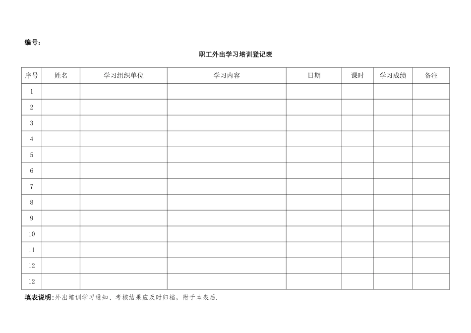 职工外出学习培训登记表_第1页