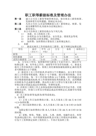 职工职等薪级标准及管理办法