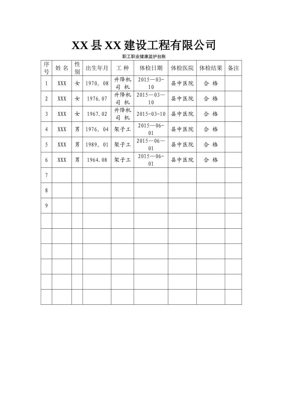 职工职业健康监护台账_第1页