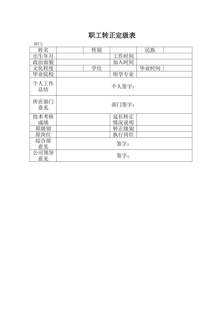 职工转正定级表_第1页