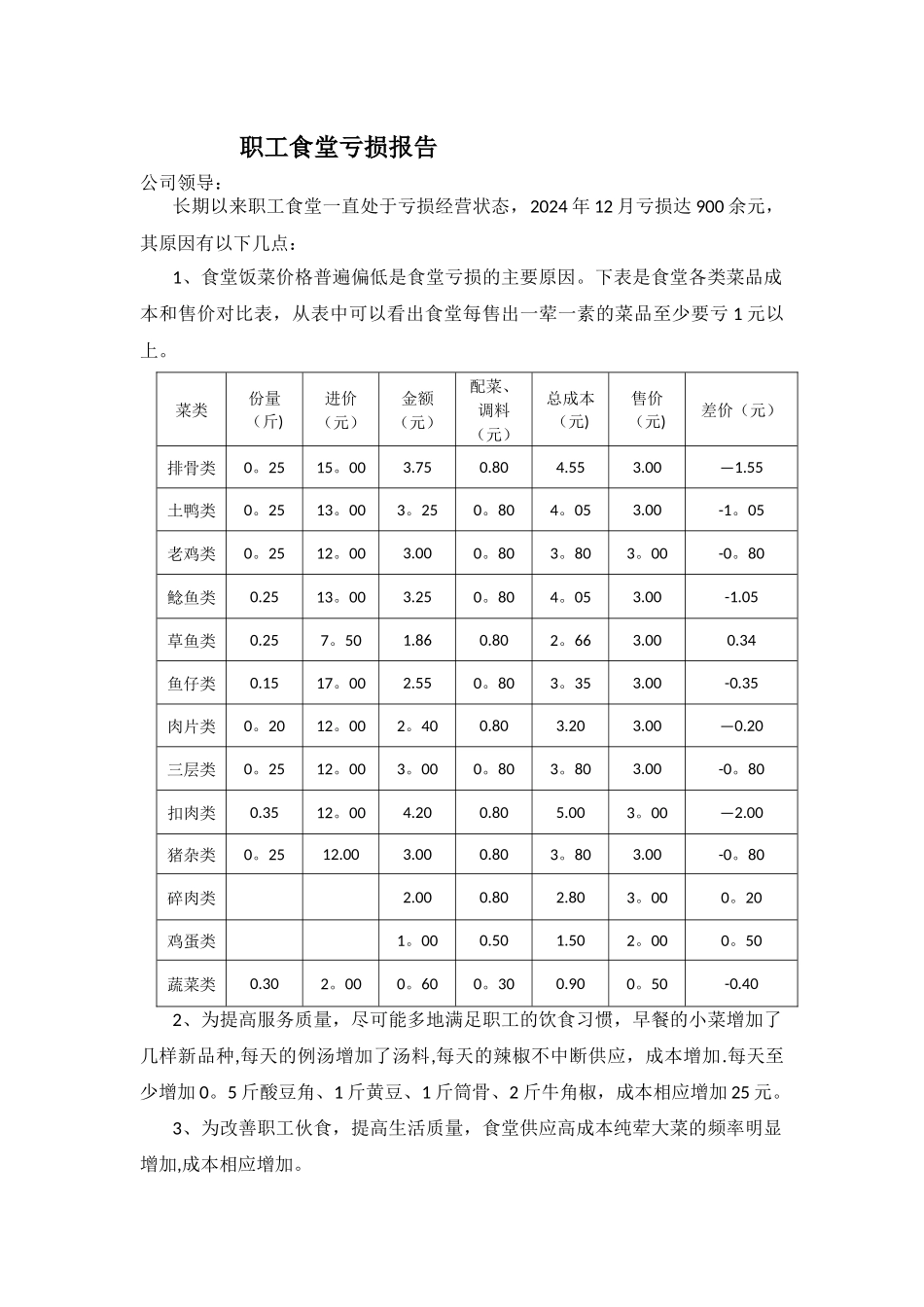 职工食堂亏损报告_第1页