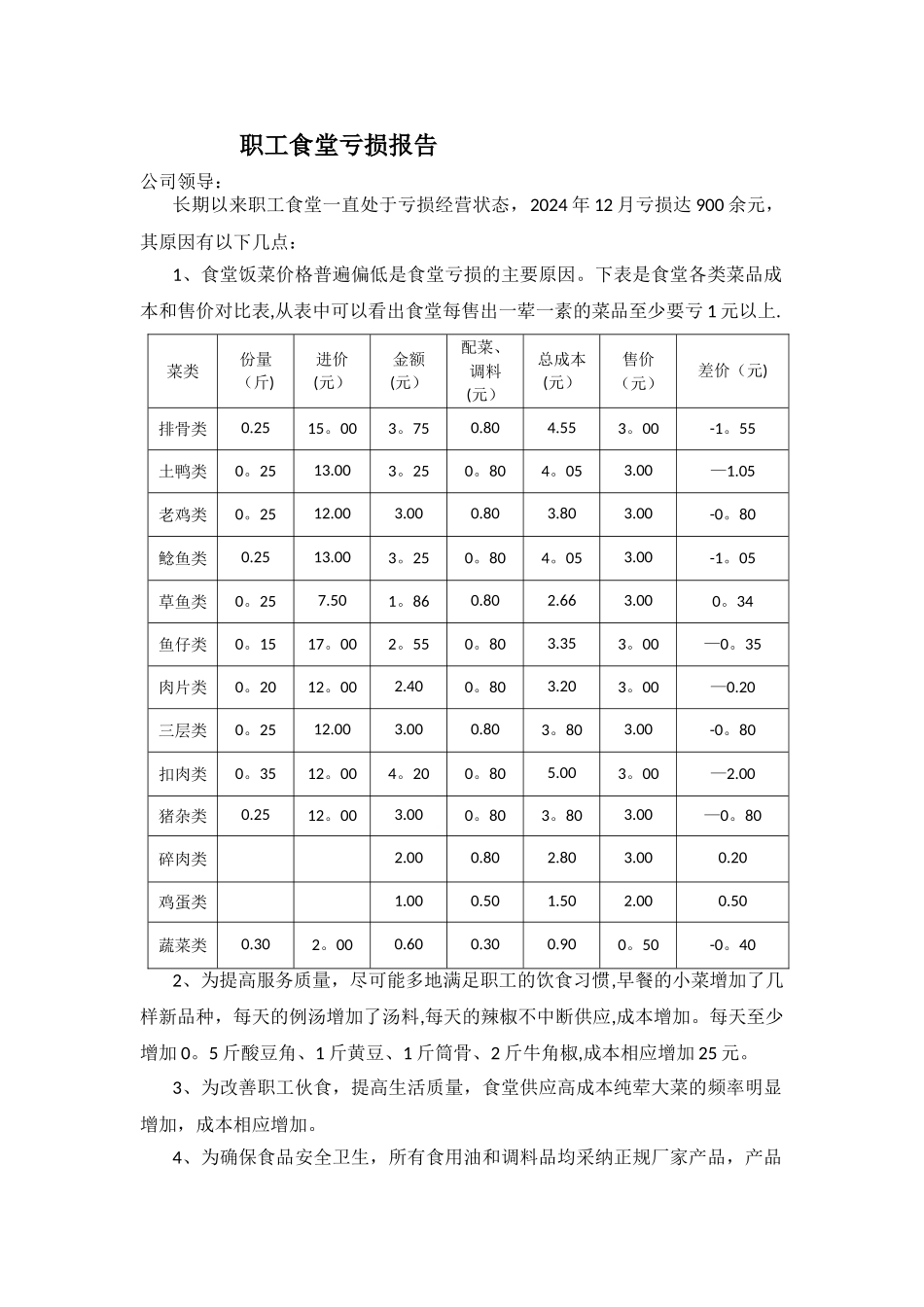 职工食堂亏损报告_第1页