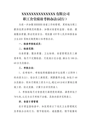 职工食堂考核办法