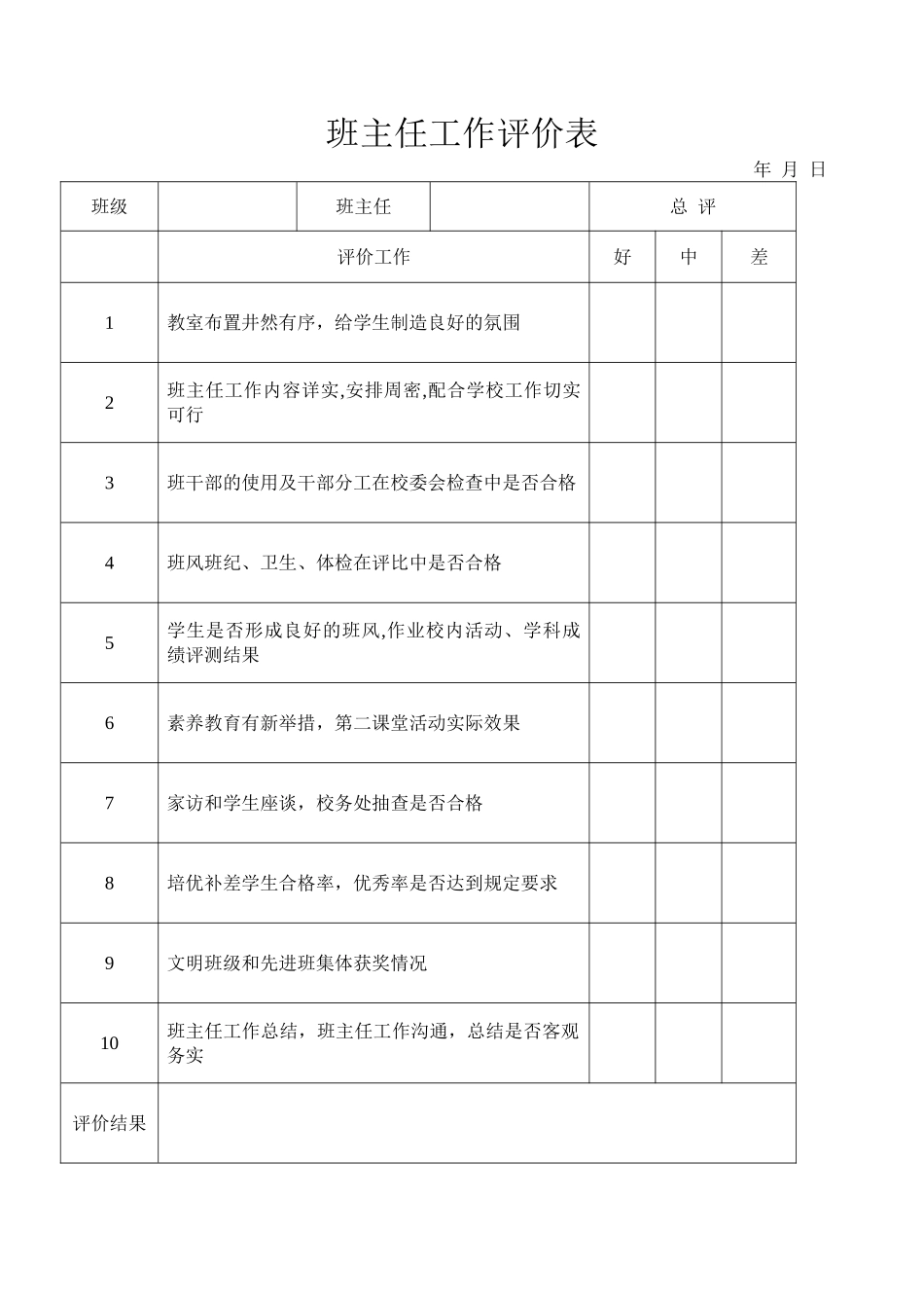 职称用班主任工作评价表_第1页