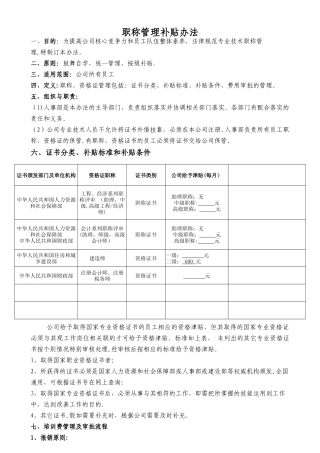 职称管理补贴办法