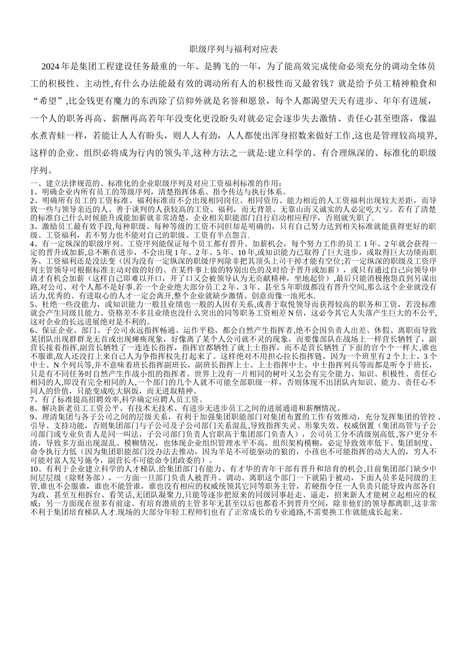 职级序列福利对应表_第1页