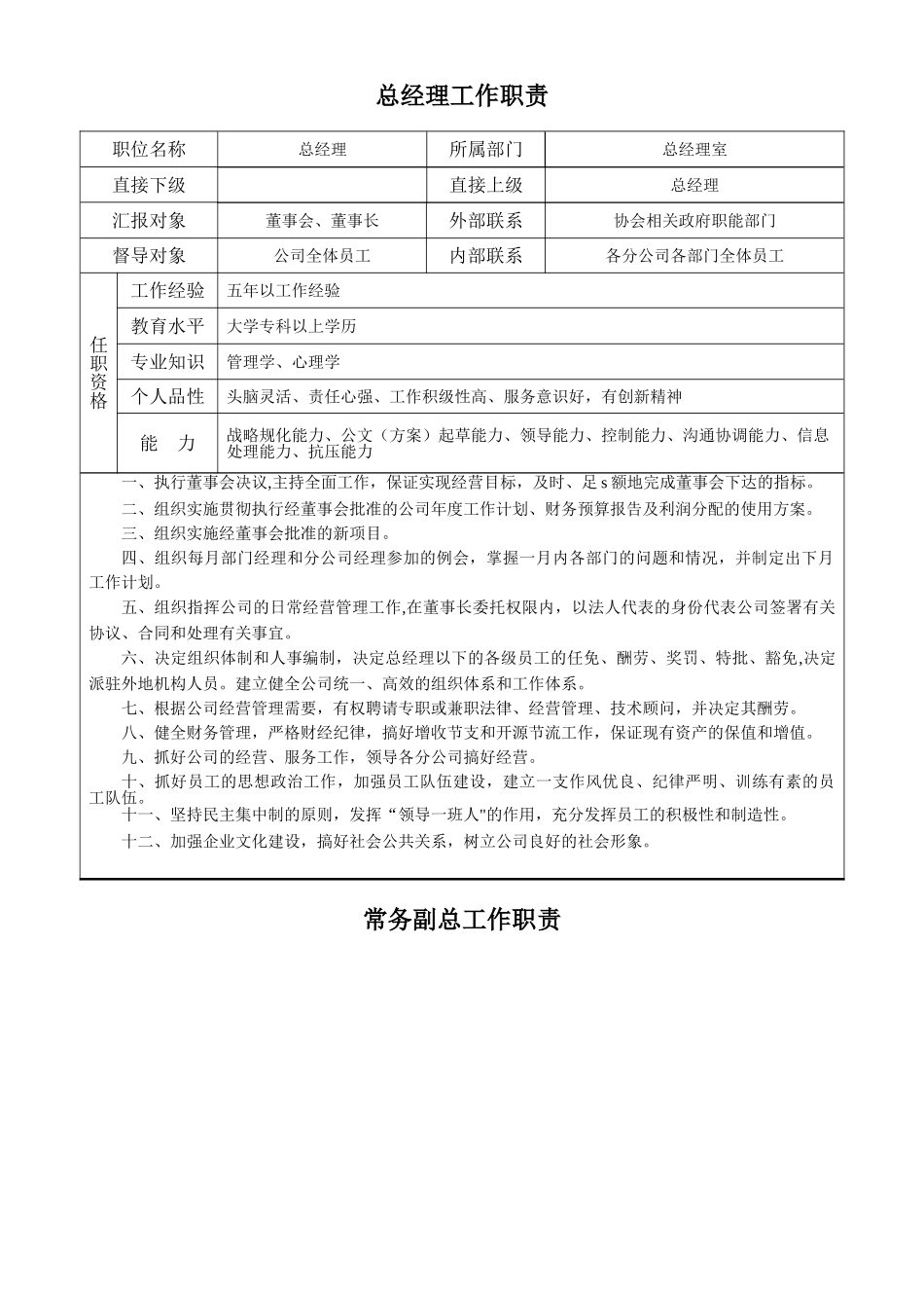 职能部门岗位说明书大全_第1页