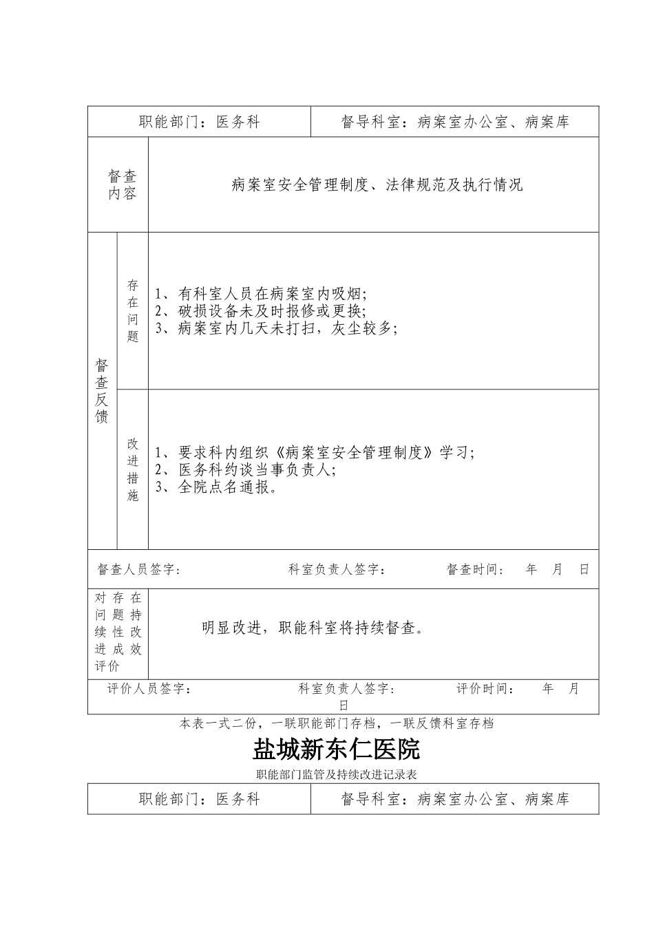 职能部门监管及持续改进记录表_第2页