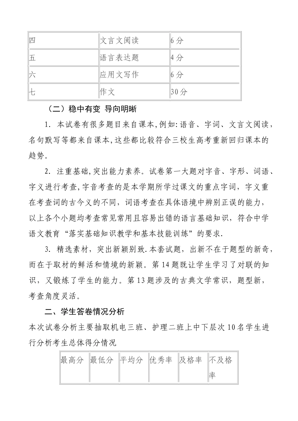 职高二年级语文期中考试质量分析_第2页