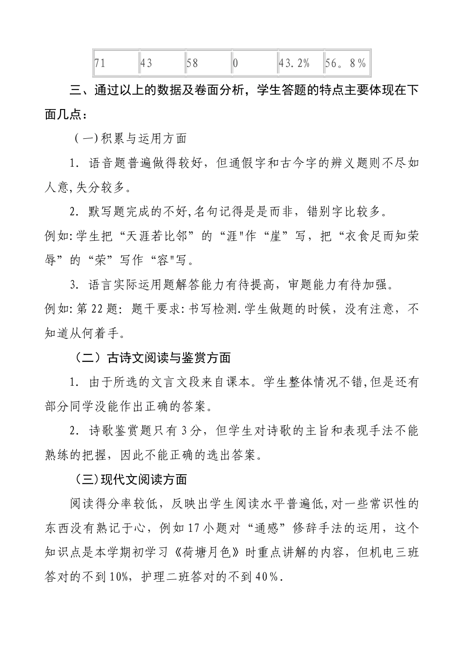 职高二年级语文期中考试质量分析_第3页