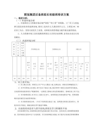 联冠后备班组长培训方案