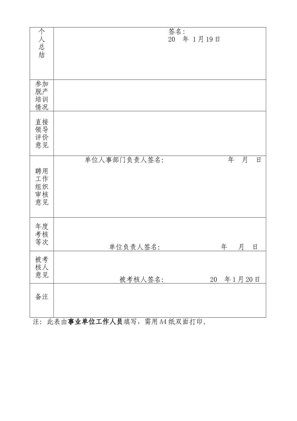 聘用制事业单位工作人员年度考核登记表填写范例_第2页
