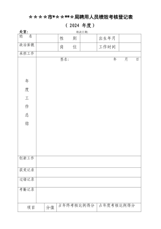聘用人员考核登记表