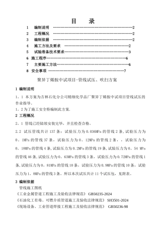 聚异丁烯胺中试项目管线试压施工方案