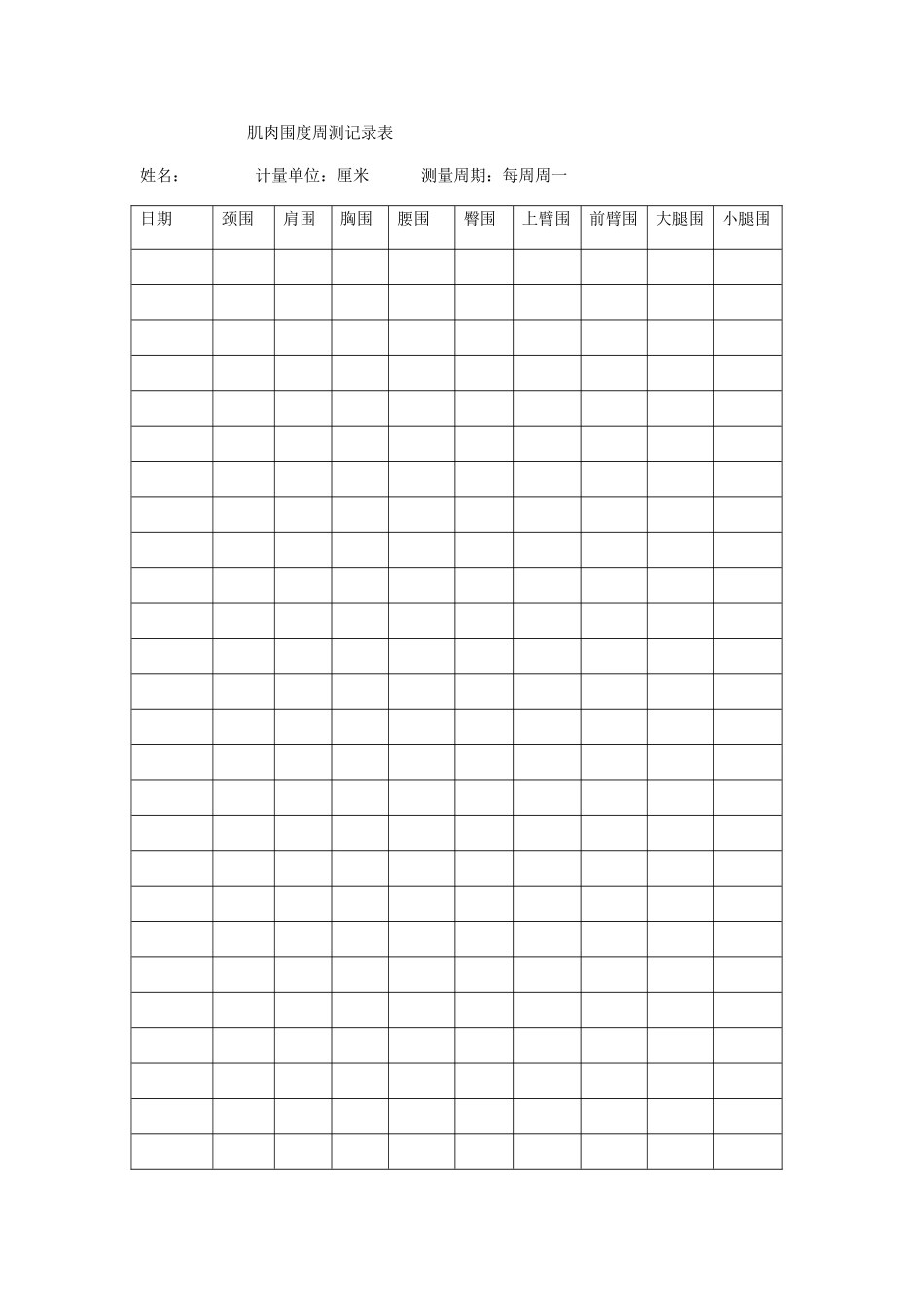 肌肉围度测量记录表_第1页