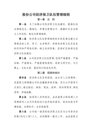 股份公司经济保卫队伍管理细则