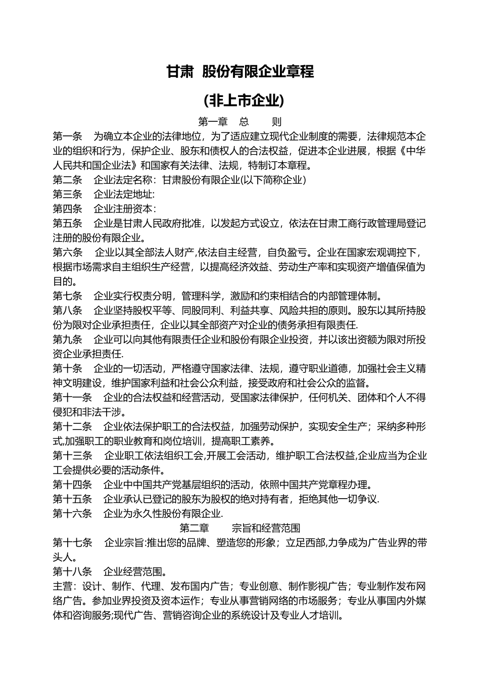 股份有限公司章程模板_第1页