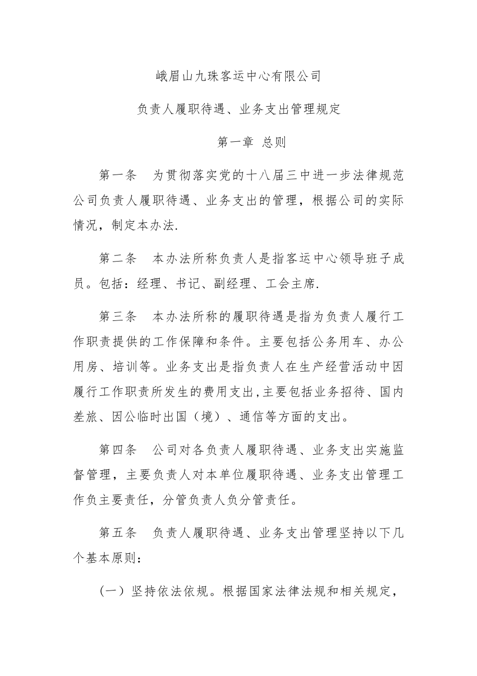 股份有限公司负责人履职待遇及业务支-出管理规定_第1页