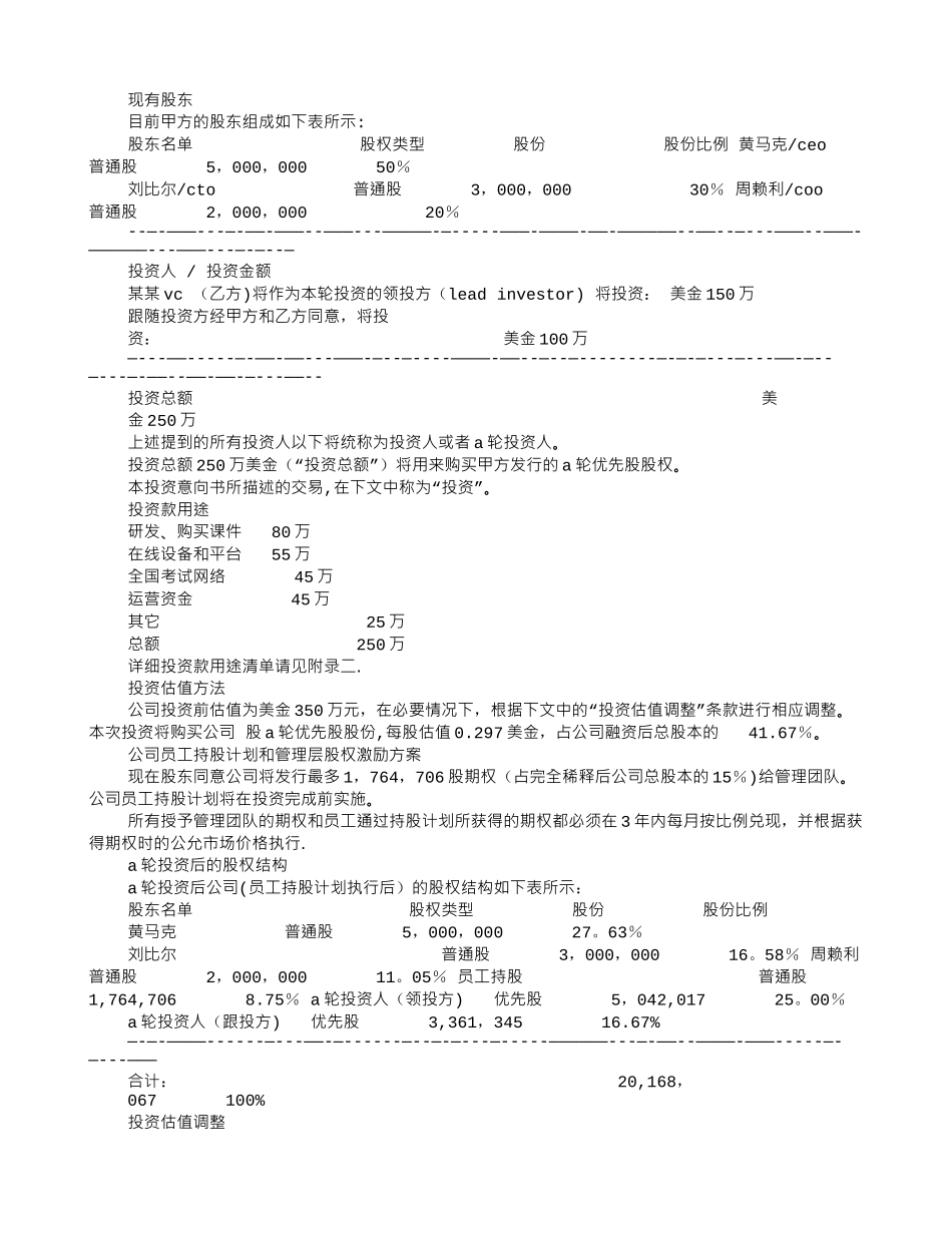 股权投资意向书范本_第2页