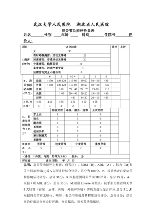 肩关节功能评定量表
